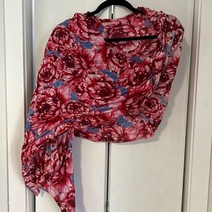 Light blue and pink flower patterned lightweight scarf